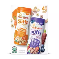 Happy Baby Puffs Variety Pack - Sweet Potato & Carrot, Purple Carrot & Blueberry