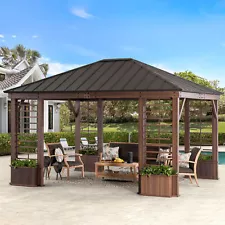 GAZEBO OUTDOOR PATIO SUNJOY METAL HARD TOP GARDEN MODERN BACKYARD 13.3' X14.8'