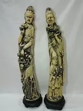 Chinese Nobles Statues Figures on Stands - 26". Ivory Coloured, Italian.