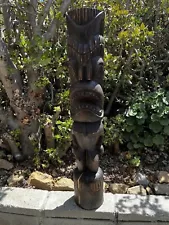 Hawaiian style Hand carved wooden Ku tiki statue from Bali-40x7 inches