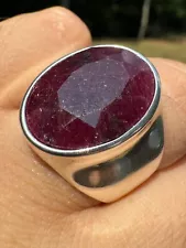 Large 18ct Genuine Ruby Mens Real Solid 925 Sterling Silver Oval Signet Ring