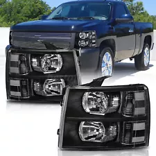 Pair Black Headlights For 2007-2013 Chevy Silverado 1500 2500 3500 HD Clear Lens (For: More than one vehicle)