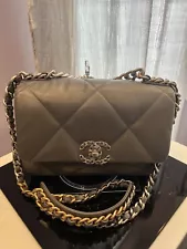 Chanel 19 Flap Bag Quilted Leather Medium Gray