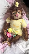 Ooak Reborn newborn baby With Brown Eyes werewolf hybrid pup Art doll Lycan