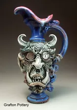 Time & Money Demon face jug pottery pitcher folk art sculpture Mitchell Grafton