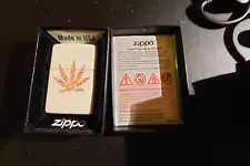 zippo white with flowers colored weed leaf beautiful lighter.