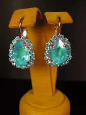 MARIANA EARRINGS SWAROVSKI CRYSTALS STATEMENT GREEN BLUE PEAR Rose Gold PL Gift