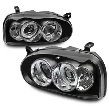 For 1993-1998 Volkswagen Golf Dual Halo Projector Headlights Headlamp Black USED