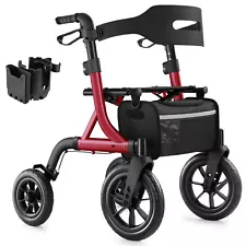 MAXWALK All-Terrain Rollator Walker for Seniors 12"Rubber Wheels Foldable Walker