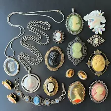 Vintage Cameo Jewelry Lot Art Victorian Carved Shell Intaglio Glass Art Deco Z15