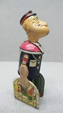 VINTAGE 1930'S MARX POPEYE WITH PARROT CAGES WIND-UP TIN LITHO TOY W/KEY 8" TALL