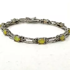 925 Sterling Silver Ethiopian Opal Station Bracelet 7 1/2 Inch