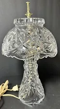 Vintage Hand Cut 24% Clear Lead Crystal Boudoir Lamp & Shade 13" Beautiful Works