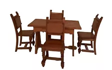 Antique Dollhouse Furniture Oak Table and 4 Chairs