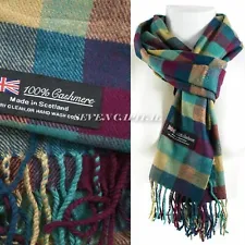 Mens Womens Winter Warm SCOTLAND Made 100% CASHMERE Scarf Scarves Plaid Wool