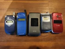 lot of 5 old flip phones untested Sony Ericsson CF768 Blue Motorola Etalk Doro