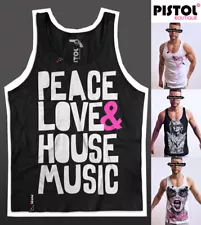 Pistol Boutique Men's Black PEACE LOVE & HOUSE MUSIC Vest Top Singlet Tank