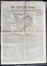 CIVIL WAR NAVY ADMIRAL FARRAGUT MISSISSIPPI RIVER MAP NEW YORK TIMES NEWSPAPER !