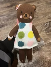 Cuddle + Kind IVY Brown Bear Plush Knit Doll in Dress - Handmade Peru 13"