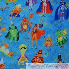 BonEful FABRIC Cotton Quilt Blue Tone Skeleton Skull Monster Baby Boy SALE SCRAP