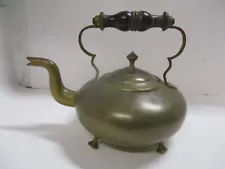 Vintage Brass Footed Kettle with Wood Handle