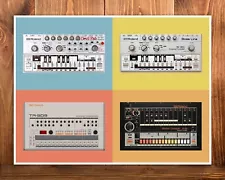 Roland TB-303 TR-909 TR-808 Drum Synth inspired Poster Art ~ CANVAS PRINT 8x12"