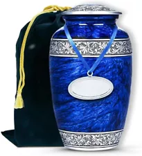 Marble Elegance Cremation Urns for Human Ashes with Velvet Bag-Blue,Large