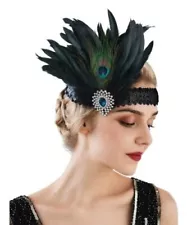 SWEETV 1920s Flapper Headband Peacock Feather Headpiece