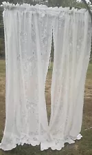 Pair Of Vintage Lace Curtains. Floral Pattern. Sheers.