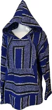 Baja Hoodie Surfer Skater Drug Rug Pullover Mexican Pancho UNISEX Sz S Blue