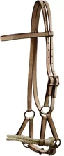 Light Leather Western Bridle Headstall Double Rope Nose SIDEPULL Bitless 1101