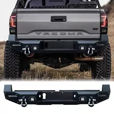 Vijay Black Textured Rear Bumper W/LED Light and D-ring for 2016-2023 Tacoma