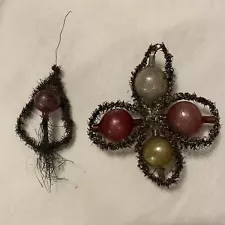 Antique Vintage Tinsel Christmas Ornaments With Mercury Glass Bulbs