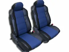 IGGEE S.LEATHER CUSTOM MADE FIT SEAT COVERS FOR NISSAN 350Z 2003-2006 BLACK/BLUE