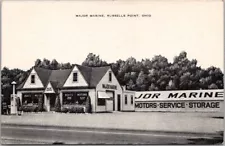 RUSSELLS POINT Ohio Postcard MAJOR MARINE "Boats, Motors for Sale or Rent" Linen