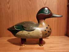 Excellent Glass Eyed Tom Taber Drake Green Winged Teal Wooden Duck Decoy