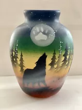 Wolf Vase - Cedar Mesa Pottery By Native American Artists /Shadows Wolf Vase.