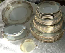 Noritake China Ivory Blue Yellow Gold Porcelain Antique Estate Sale DINNER SET