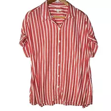 Beach Lunch Lounge Cap Sleeve Blouse Pink White Striped Size XL