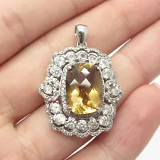 925 Sterling Silver Real Citrine Gemstone & C Z Pendant