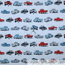 BonEful Fabric Cotton Quilt White Blue Red USA Stripe Antique MI Car Truck SCRAP