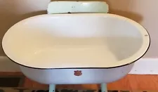 USA Standard Enameled Ware Tub Basin Oval Wash 27 1/2” White Vtg Baby Bath Large