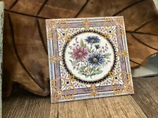 Vintage Portuguese 6” Ceramic Picture Tile Floral Traditional Shabby Cottage