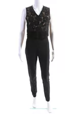 Veronica Beard Womens Black Cotton Lace Top Sleeveless Zip Back Jumpsuits Size 4