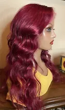 16” Human Hair Red 99j T-part Lace Bodywave Lace Wig