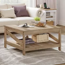 2-Tier Square Coffee Tables with Storage for Living Room Center Cocktail Table