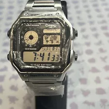 Casio Watch World Time Illuminator AE-1200WH Stainless Band Max Wrist 7.5”