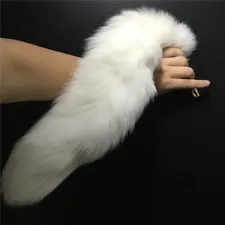 new- 50cm 20" Long White Real Arctic Fox Fur Tail Keychain Cosplay Bag Pendant
