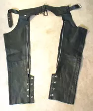 . Womens Zippered & Snaps Black Motorcycle Chaps Leather Sturgis Extra Small