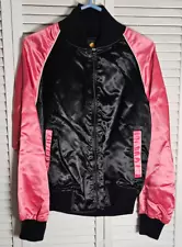 Win Lose or Draw Womens Medium Jacket Vintage Full Zip Satin Pink Black